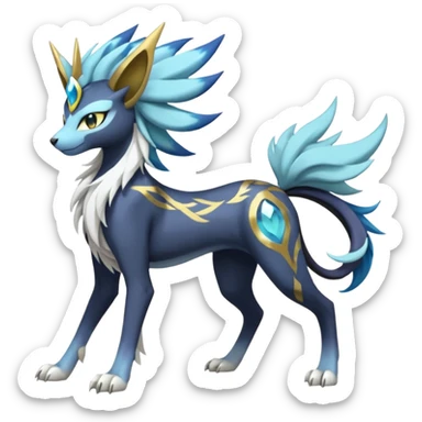 Feral Solgaleo-Meloetta-Luxray-Cobalion-Suicune-Vernid-fusion-hybrid-creature, full body  sticker