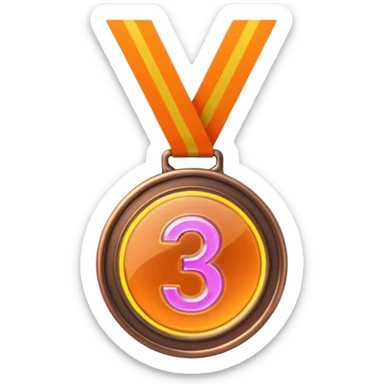 medal number 3, minimalistic bronze transparent glass 3d neon glowing sticker