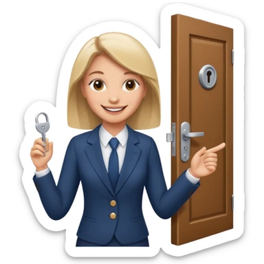 Corretor de imóveis abrindo porta com chave sticker