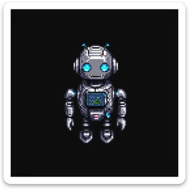 pixel art of a droid giving a friendly greeting, Star Wars style sticker