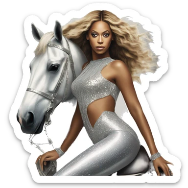 beyonce wearing silver crystal leotard sitting on silver horse renaissance album cover sticker