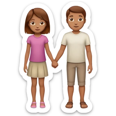 A man with brown hair with a child, a daughter, and a girl by the hand. The child has reddish brown hair sticker