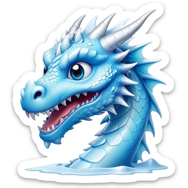 Cinematic Comical Beautiful Ice Dragon Portrait Emoji, Head tilted dramatically with an exaggeratedly amused expression, featuring a striking, glossy icy body with bold, crystalline textures and wide, expressive eyes that shimmer with playful frost, rendered with vibrant, lifelike detail and dynamic, natural shadows, high shine, dramatic yet whimsical, styled with an air of cheeky arctic mischief, soft glowing outline, capturing the essence of a spirited and over‐the‐top ice marvel that looks ready to burst into a flurry of frosty fun! sticker