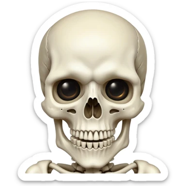 Cinematic 32k HD, Extremely detailed image of a terrifyingly creepy skeleton, each bone, eye, and tooth is shown in stunning detail as though captured in a timeless photograph, rich textures, visually rich, so lifelike that it feels like it could leap off the page at any moment sticker
