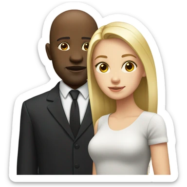 Blonde girl with bald Black man sticker
