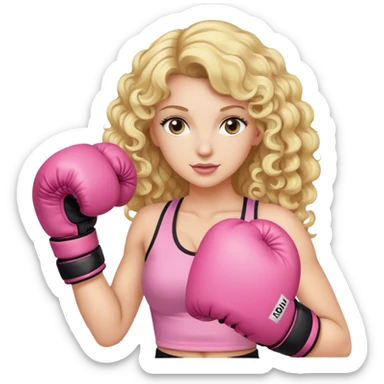 Blonde curly long hair lady with pink box gloves sticker