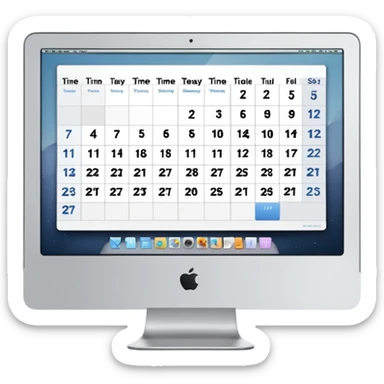 front-facing iMac showing a single day calendar with time slots listed vertically and several booked client slots sticker