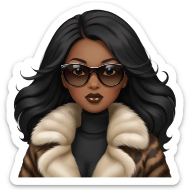 Long hair blowing in wind, sunglasses, fashion, diva black woman, mink fur coat sticker
