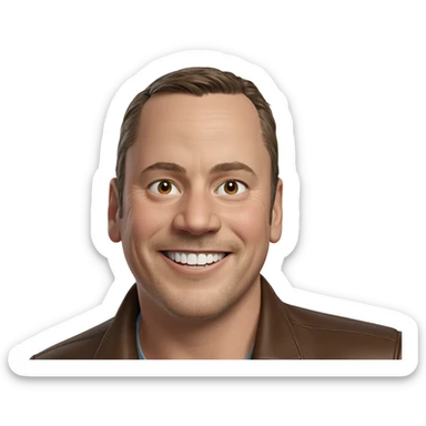 smiling boy in brown jacket sticker