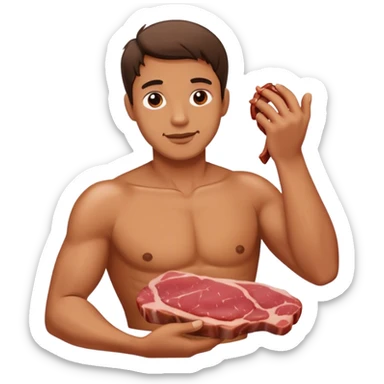 Man rubbing meat sticker