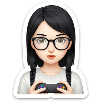 gamer, black hair girl with glasses sticker