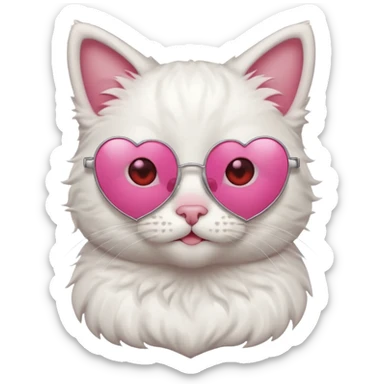 a cute white cat wearing heart sunglasses while smilling sticker