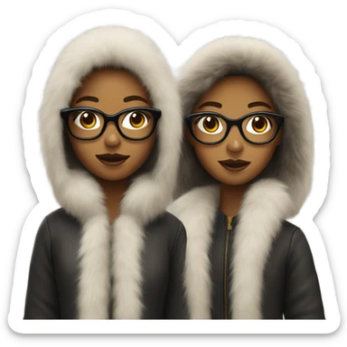 two teenage girls wearing fur coat and glasses sticker