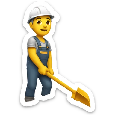 worker leaning into a shovel sticker