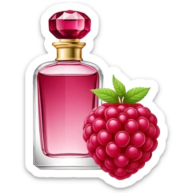 AVON women's perfume bottle next to raspberry bottle sticker