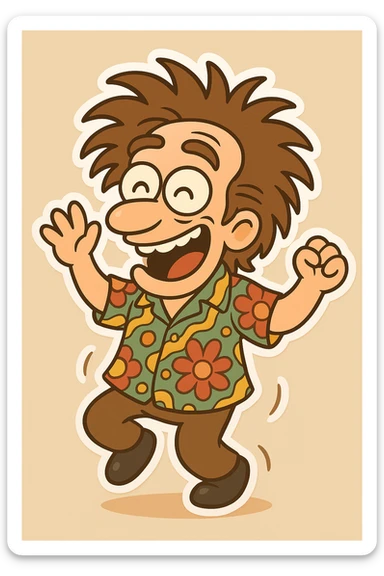 Make Shimmy Jimmy jiggle side to side, as if dancing, keep cartoon style and energetic expression, lively movement emphasized in chibi stickers style. sticker