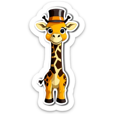 A giraffe wearing a hat sticker