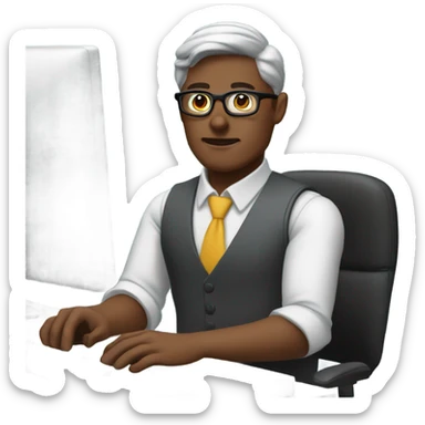 A bespectacled employer on their computer sticker