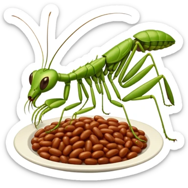 British praying mantis eating baked beans sticker