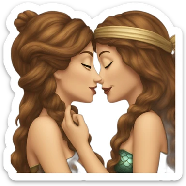 Brown haired mermaid and woman pirate kissing sticker