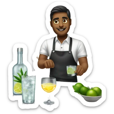 Barman making gin tonic on counter sticker