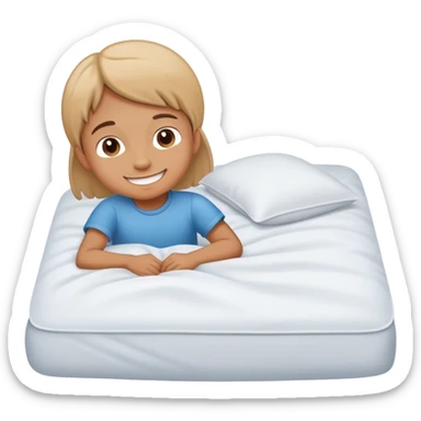 child making their bed, smiling, clean and friendly sticker