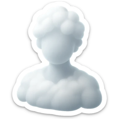 person made of white fluffy clouds, front view, shoulders up, matte glass style sticker
