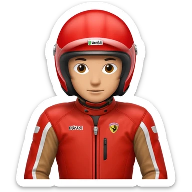 biker with red ducati full face helmet and red ducati suit sticker