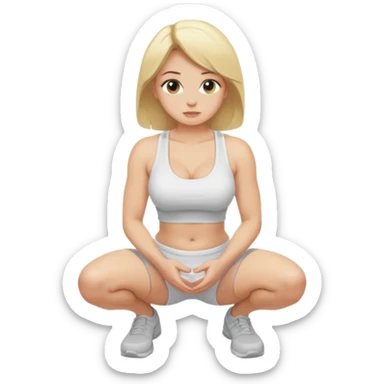 blonde woman, buxom, kneeling in a squat, SFW sticker