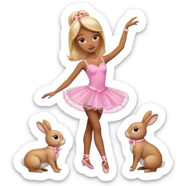 Brown skin blonde hair barbie ballerina with bunny  sticker