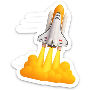 Make the space shuttle look like it is flying, with motion lines or a sense of movement, in the style of emoji. No background, transparent. sticker