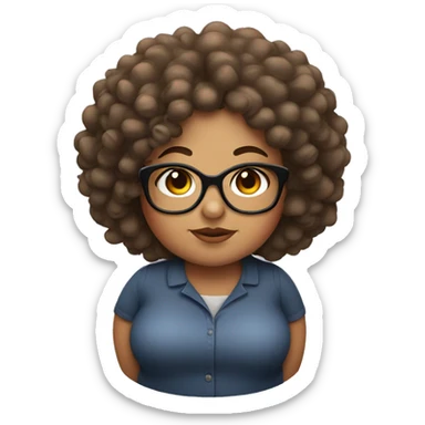 Chubby girl with curly hair and glasses sticker