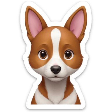Medium-sized dog with a slim build and short reddish-brown fur. She has large upright ears with a soft expression, slightly graying around her muzzle and eyes, and a pinkish nose. Her chest features a white patch in the shape of a vertical stripe, and her tail is thin and slightly curved. sticker