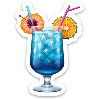 vibrant tropical fruity blue cocktail with hibiscus, pineapple and orange garnishes sticker
