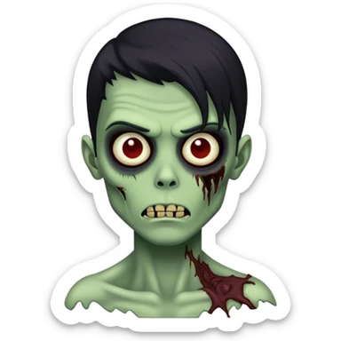 brunette zombie boy with horror green skin and long black hair sticker