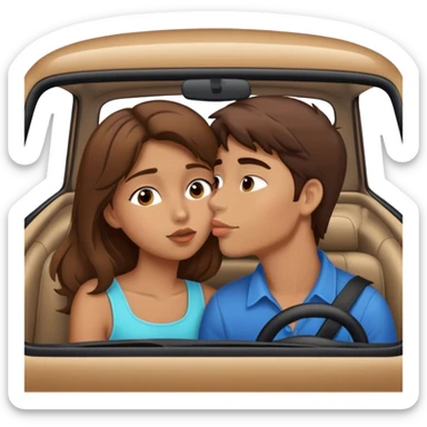 tan girl with brown hair kissing boy with brown hair in  car sticker