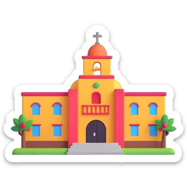 Mexican school building with educational symbols sticker