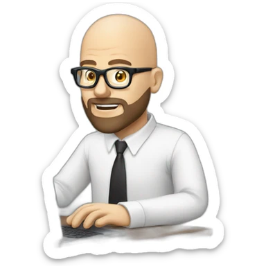 bald man with cool glasses and french beard typing on computer - having fun! sticker