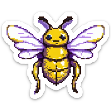 A pixelated bee with black and yellow stripes and wings sticker