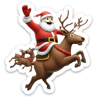 Santa riding his reindeers in the sky with snowflakes falling sticker