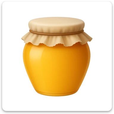 Create an emoji with no face that looks exactly like the reference image. The style should be iOS emoji style: 3D, shiny, smooth gradients, soft shadows, realistic honey jar shape with a cloth lid, no face. sticker
