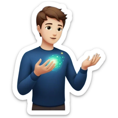 A young man floats in space, touching a particle that glows and expands, shaping the universe around him. Each touch creates new light, symbolizing how his choices build his own reality. sticker