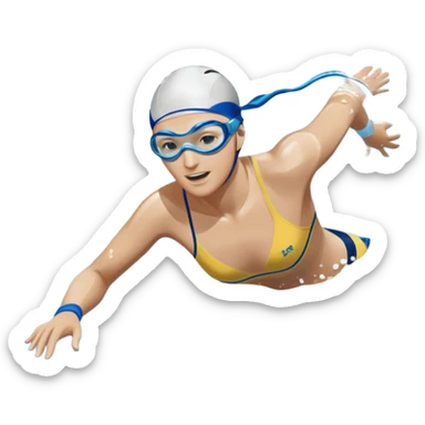 An icon showing a swimmer in mid-stroke, cutting through blue water with splashes around. The swimmer wears goggles and a swim cap, moving with power and grace. Transparent background emphasizes the athleticism, rhythm, and energy of swimming as a competitive and personal sport. sticker