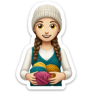 White brunette girl knitting sticker