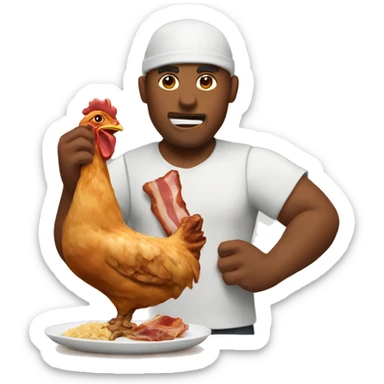 maui eating a chicken leg and some bacon  sticker