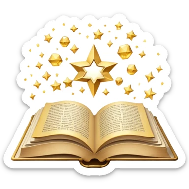 Open book with floating words and sparkles above it sticker