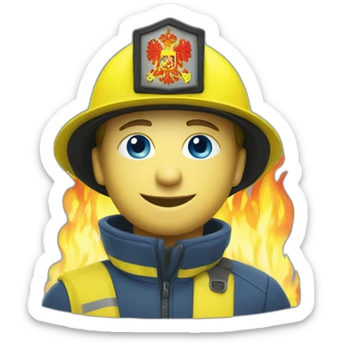 Ukrainian firefighter with the flag of Ukraine puts out the fire sticker