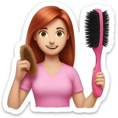 girl with auburn hair and a pink shirt brushing her hair with a boar bristle brush sticker