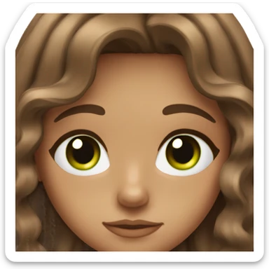 Girl aesthetic emoji with wavy brown hair, lashes, tan skin, and green eyes sticker
