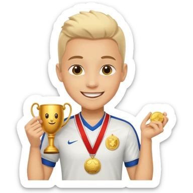 Happy light soccer player with a first-place medal
 sticker